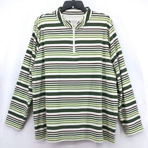Ultra Soft Shirt Womens 2XL Green Striped 1/4 Zip Long Sleeve Blouse
